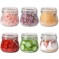ComSaf Airtight Glass jar with lid 17oz Set of 6, Glass Storage Containers with Lids, Glass Canister, Small Striped Clip Fastening Jar for Kitchen Canning, Overnight Oats, Pickle, Sugar, Spice
