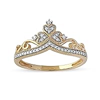 IGI Certified 10k Gold 1/8CT TDW Round Diamond Crown Shaped Promise Fashion Ring Love Gift for Women (I-J,I2)