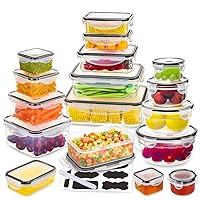 34 PCS Food Storage Containers Set with Airtight Lids (17 Lids &17 Containers) - BPA-Free Plastic Food Container for Kitchen Storage Organization, Fruit Meal-prep Containers with Labels & Marker