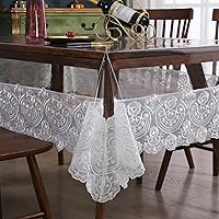 Plastic Clear Rectangle Tablecloth Vinyl PVC Waterproof Tablecloth Embroidered White Lace Edge Transparent Table Cover for Kitchen Dining Coffee Table,33inch by 33inch