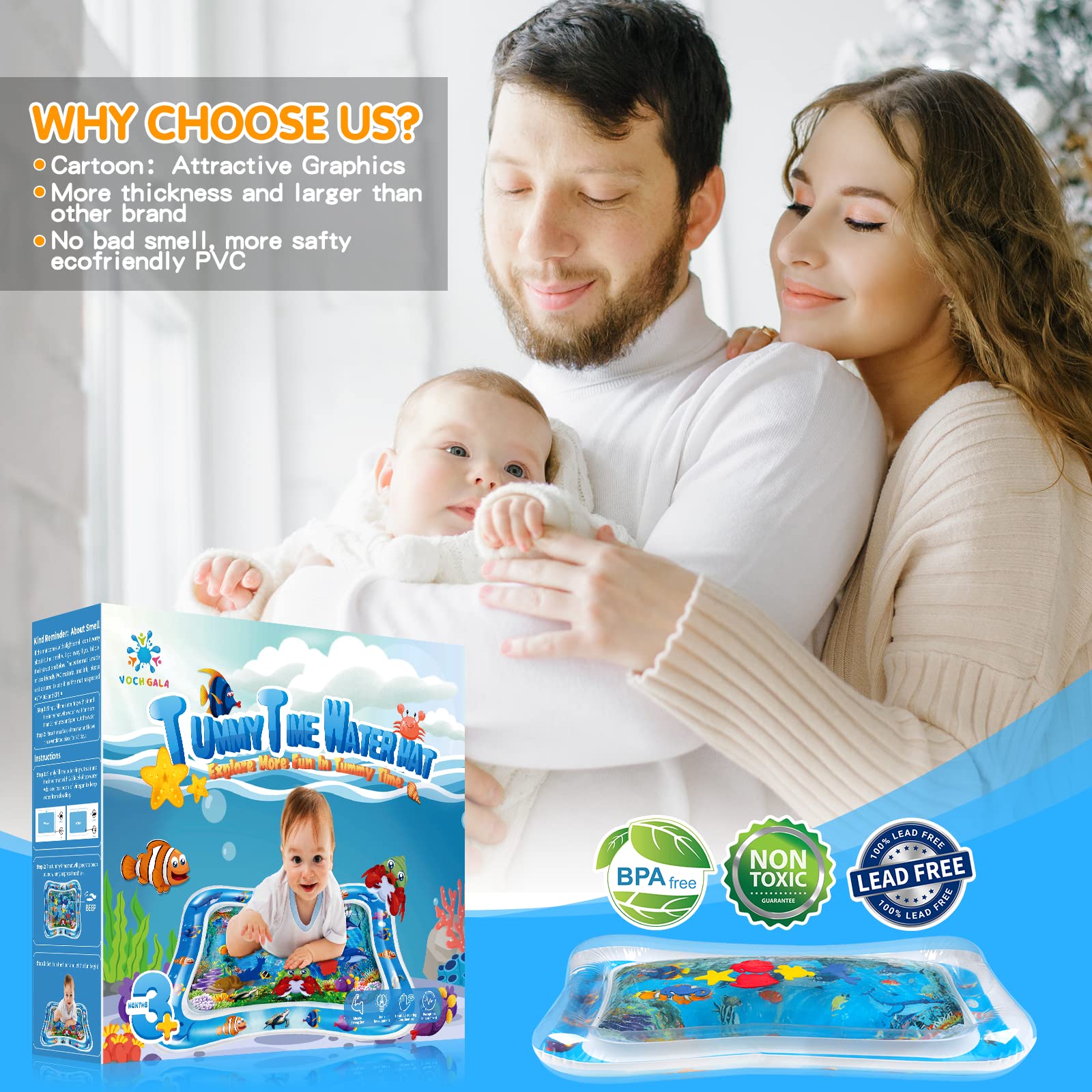VOCH GALA Inflatable Tummy Time Water Mat, Baby Toys for 3 6 9 12 Months Infant Boys Girls, Ideal Gift for Baby to Meet Milestone