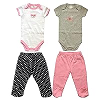 Spasilk Newborn Baby Layette Set, Short Sleeve Bodysuits and Pull-On Footed Pants, 4 Piece