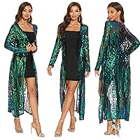 Women's Sequin Cardigan Summer Cover Up Dress Glitter Sparkle Open Front Coat Dresses Duster for Evening Prom