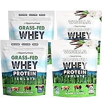 Grass Fed Whey Protein Isolate Powder - 28g Unflavored & Vanilla Protein Protein Without Artificial Sweeteners, Hormone-Free Happy Cows - Un-denatured, Non GMO, Keto & Paleo Diet Friend