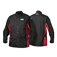 Lincoln Electric K2986-5XL Split Leather Sleeved Welding Jacket, Premium Flame Resistant Cotton Body, Black/Red, 5XL
