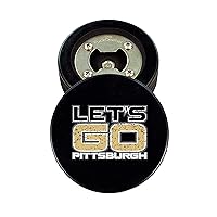 Pittsburgh Bottle Opener, Made from a Real Hockey Puck, Cap Catcher Magnet, Drink Coaster, Let's Go City Series, The PuckOpener