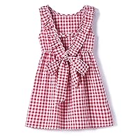 Rysly Toddler Baby Girls Cotton Linen Plaid Dress with Ruffle Back Straps and Bow Kids Casual Dress