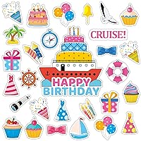 26pcs Birthday Cruise Door Magnetic Decorations, Funny Happy Birthday Sea Navigation Ship Car Refrigerator Magnets Stickers Anchor Cruise Cabin Fridge Magnetic Decorations for Carnival Cruise Party