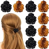 OIIKI 10PCS Small Rose Flower Hair Clips for Women, 1.45in Flower Hair Claw Clips, Elegant Matte Plastic Hair Barrettes Clamps, Cute Hair Accessories for Women, Girls - Black, Brown