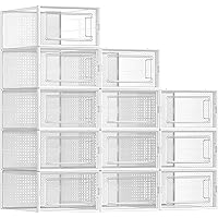 Shoe Organizer Clear Boxes Stackable, 12 Pack Plastic Sneaker Storage Box Organizer, Containers Lids, Cubby Closet