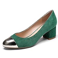 Eldof Women's Round Cap Toe Block Heels Slip On Chunky Low Heel Pumps for Wedding Party Office Classic Dress Shoes 2 Inches