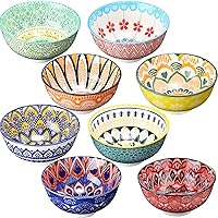 8 Pcs Colorful Ceramic Bowl Set 10 Oz Soup Cereal Bowls 4.75'' Porcelain Kitchen Serving Bowls for Ramen Rice Dessert Snack Salad Ice Cream Pasta Oatmeal Microwave and Dishwasher Safe (Vintage)