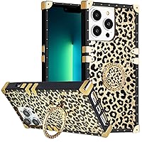 iPhone 14 Pro Max Case with Ring for Women, Gold Gorgeous Rhinestone Bling Diamond Kickstand, Premium for iPhone14 Pro Max 6.7'' - Leopard