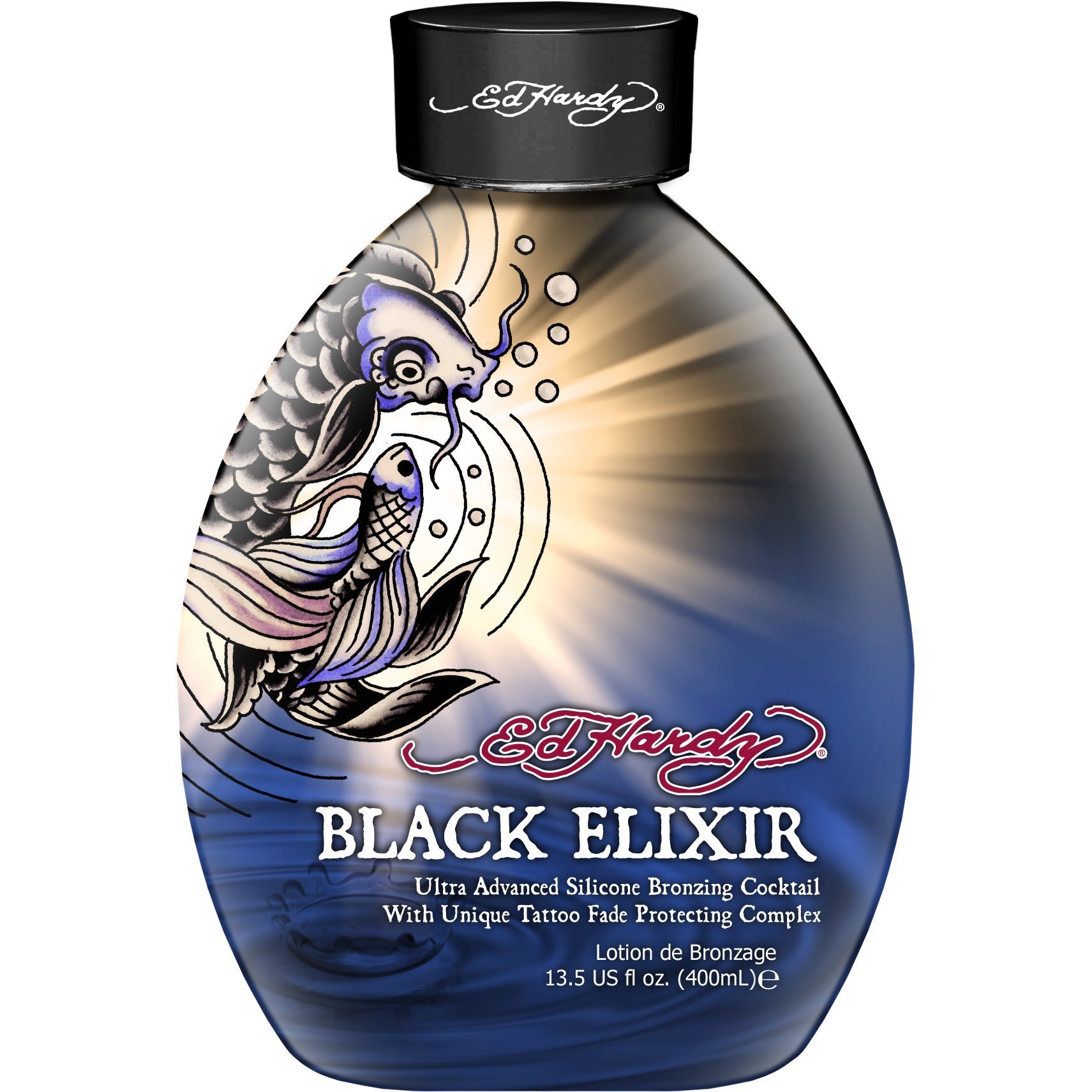 Ed Hardy Elixir Silicone Bronzer Tattoo Fade Protection Tanning Lotion, 13.5 oz, Black