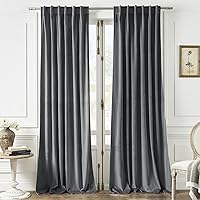 Timeper Grey Velvet Curtains Blackout - 96 inches Long Curtains Drapes for Sliding Door, Light Blocking Window Drapes for Living Room/Home Office, Grey, W52 x L96, 2 Panels