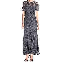 Women's Glitter Lace Short Mermaid Mother of Bride/Groom Dress with Scallop Sleeve Detail