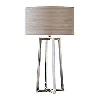 MY SWANKY HOME Chrome Steel Retro Modern Open Table Lamp | Metal Base Contemporary Minimalist