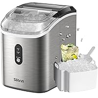 Nugget Countertop Ice Maker - Silonn Chewable Pellet Ice Machine with Self-Cleaning Function, 33lbs/24H, Sonic Ice Makers for Home Kitchen Office, Stainless Steel