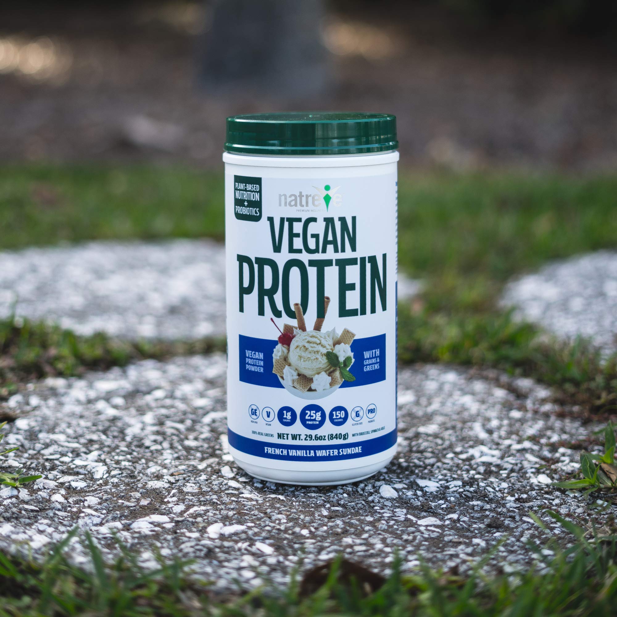Natreve Vegan Protein Powder - Gluten Free Non-GMO Whole Food Protein with Vegetables - 30oz (French Vanilla Wafer Sundae)