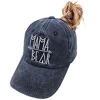 Mama Bear Ponytail Hat Vintage Washed Distressed Baseball Dad Cap for Women