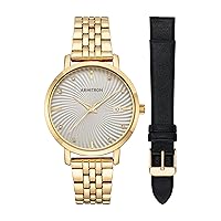 Armitron Women's Genuine Crystal Accented Date Function Bracelet Watch with Interchangeable Leather Strap, 75/5835