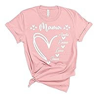 Customizable Grandma Mom Heart Shirts, Mom Shirts with Kids Name, Personalized Mothers Day Gifts, Mom Birthday Gifts from Daughter Son, Christmas Gifts for Mom Grandma from Children Husband