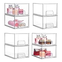 Vtopmart 8 Pack Stackable Storage Drawers,4.4'' Tall Acrylic Bathroom Makeup Organizer,Clear Plastic Storage Bins For Vanity,Undersink,Kitchen Cabinet,Pantry Organization and Storage