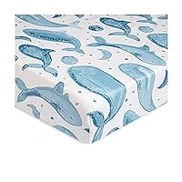 Crane Baby Soft Cotton Crib Mattress Sheet, Fitted Sheet for Cribs and Toddler Beds, Ocean Whale, 28”w x 52”h x 9”d