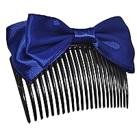 Lady Plastic Teeth Comb Satin Bowtie Hair Accessory (Deep Blue)