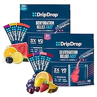 DripDrop Hydration - Electrolyte Powder Packets - Watermelon, Berry, Lemon, Orange, Fruit Punch, Grape, Strawberry Lemonade, Cherry - 64 Count