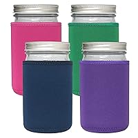 32oz Wide Mouth Mason Jar Sleeve, 4 Pcs Insulated Cozy Neoprene Canning Cover fits 24oz and 32oz Regular Mouth Mason jars(Colorful, 32oz)