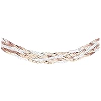 Tuscany Silver Women's Sterling Silver White and Rose Gold Plated Herringbone Braided Bracelet/Necklace