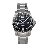 Longines Hydroconquest Men's Automatic Mechanical Watch with Black Dial L3.781.4.56.6 (Certified, Pre-possessed) Silver Strap Silver Bracelet, silver, Bracelet