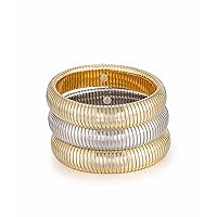 Ettika Gold Bangles For Women. Chunky Gold Bracelets, Set of Womens Bracelets. 3Pcs Flex Snake Chain Stretch Gold Tone Or Rhodium Plated Bangles