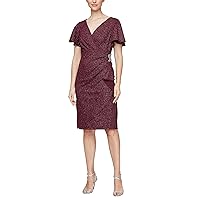 S.L. Fashions Women's Midi V-Neck Sheath Dress with Flutter Sleeves and Hip Decal