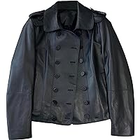 Womens Black Genuine Sheepskin Double Breasted Winter Vintage Fashion Chic Leather Jacket