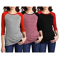Decrum Pack of 3 Baseball Shirt Woman - Soft Sports Jersey 3/4 Raglan Sleeve Tops for Women