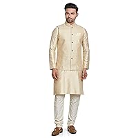 Elina fashion Men's Art Silk Kurta Pajama (Bottom) & Nehru Jacket (Waistcoat) - Indian Diwali Traditional Wear