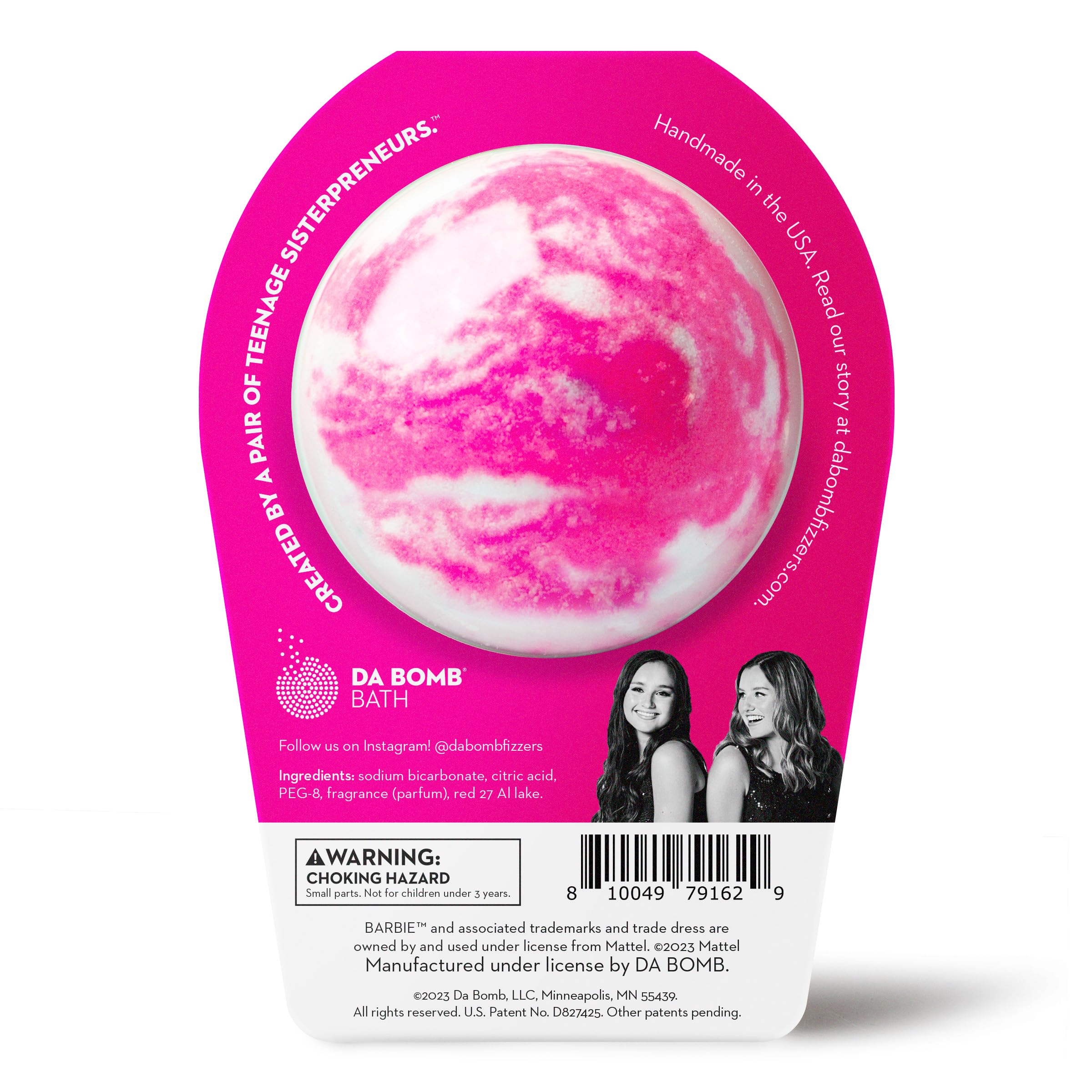 DA BOMB Barbie Swirl Bath Bomb, 7oz, Pink/White