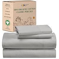 California Design Den 100% Organic Cotton Sheets for King Size Bed, Percale Deep Pocket King Sheets, GOTS Certified, Percale Sheets, Hotel Sheets, 4 Piece King Size Sheets, Light Gray Sheets