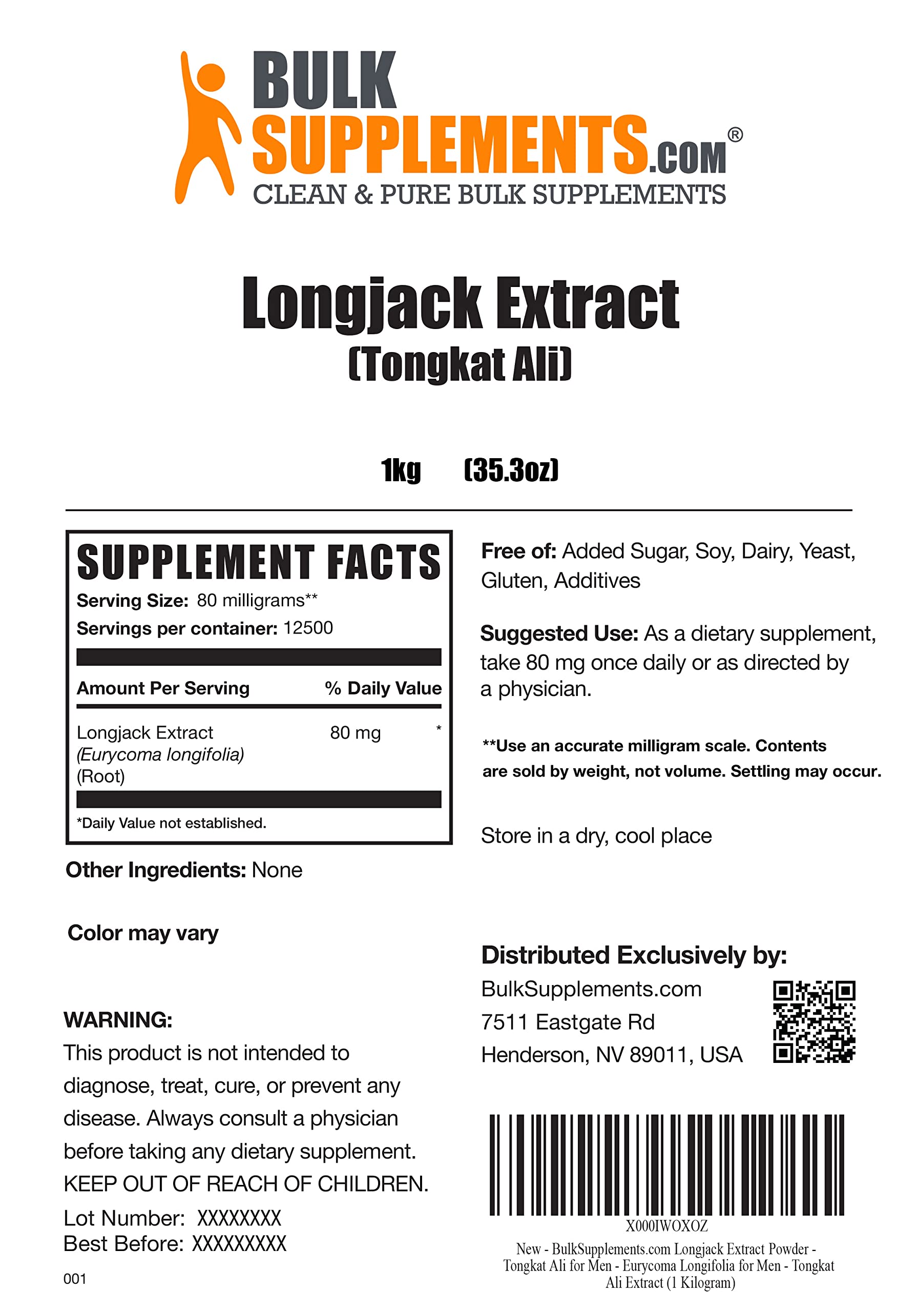 BULKSUPPLEMENTS.COM Longjack Extract Powder (Eurycoma longifolia) 1KG, with Horny Goat Weed Extract Powder 1KG, Ashwagandha Root Extract Powder 1KG, & Tribulus Terrestris Extract 1KG Powder Bundle