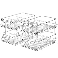 2 Set, 2 Tier Clear Organizer with Dividers for Cabinet / Counter, MultiUse Slide-Out Storage Container - Kitchen, Pantry, Medicine Storage Bins, Bathroom, Vanity Makeup, Under Sink Organizing