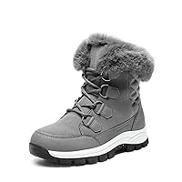 Waterproof Snow Boots for Women, Faux Fur Cozy Warm Insulated Winter Boots Lace Up Mid-Calf Outdoor Shoes for Walking Hiking