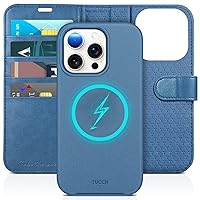 TUCCH Wallet Case for iPhone 15 Pro, [Removable] 2-in-1 Stand RFID Blocking 4 Card Slot Wireless Charging Protective Case, Magnetic PU Leather Detachable Folio Compatible with iPhone 15 Pro, Lake Blue
