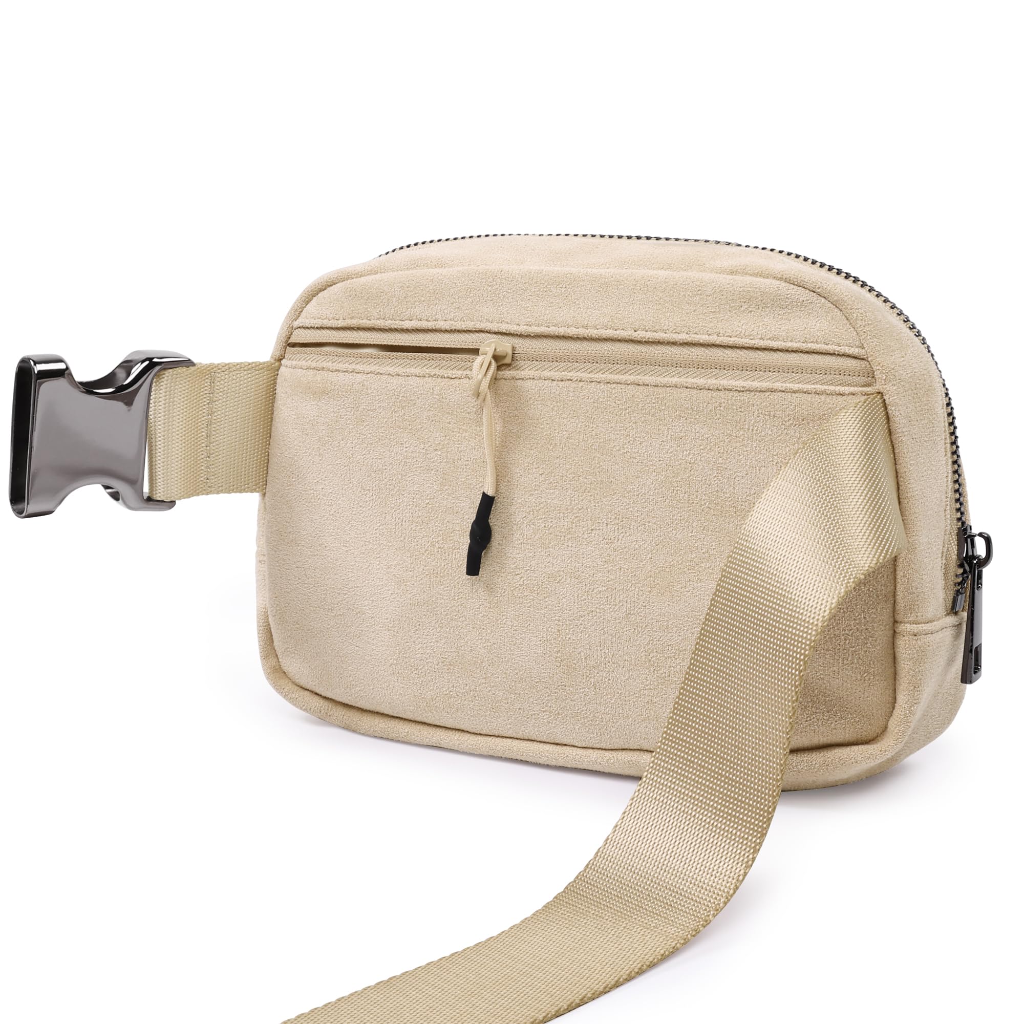 ODODOS Unisex Mini Belt Bag with Adjustable Strap Small Fanny Pack for Workout Running Traveling Hiking, Faux Suede Ivory