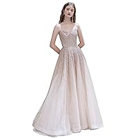 Women's Beaded Sequins Lace-up Tulle Prom Dress with Shawl