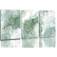 Sage Green Wall Art Green Gold Marble Canvas Wall Art Prints Water-Shaped Flow Wall Decor, Abstract Paintings Poster Modern Home Decor Boho Style For Living Room Bedroom Office Gallery Set Of 3
