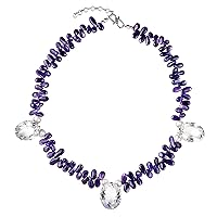 Franki Baker Chunky Natural Rock Crystals Amethyst Gemstone Pearl & Sterling Silver Statement Necklace.