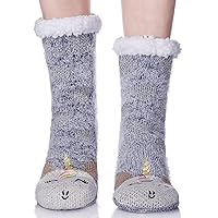 MQELONG Womens Super Soft Cute Cartoon Animal fuzzy Cozy Non-Slip Winter Slipper Socks