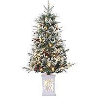 3ft Mini Prelit Premium Snow Flocked Artificial Christmas Tree, Pre-lit Xmas Pine Tree for Christmas Decoration, Party Decoration, Home, Office, White Base